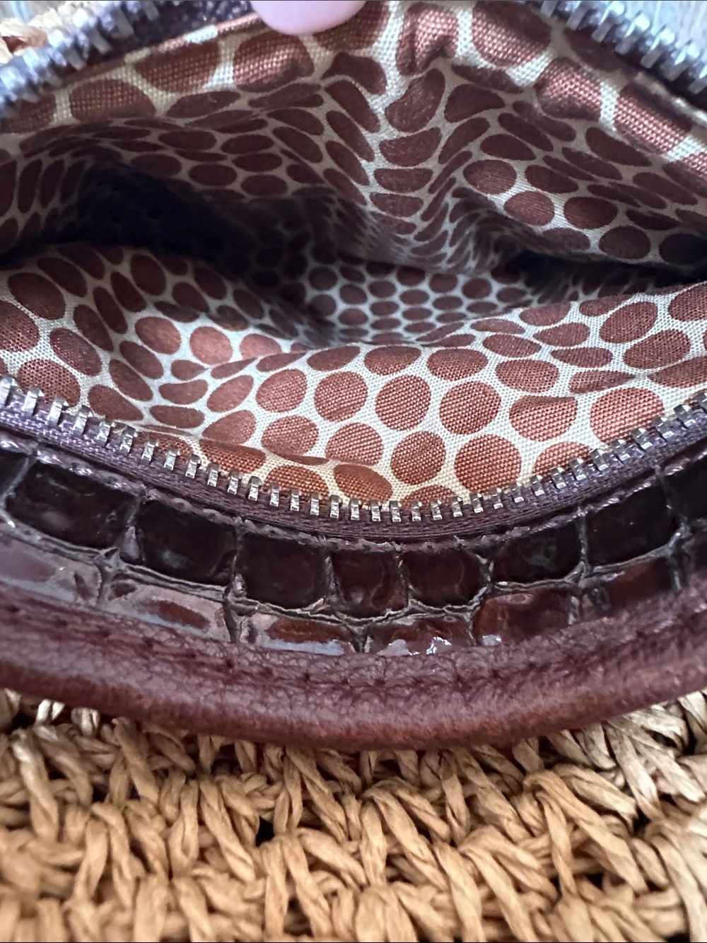Brighton Woven Straw & Faux Crocodile Leather Crossbody Bag Purse - Picture 10 of 15